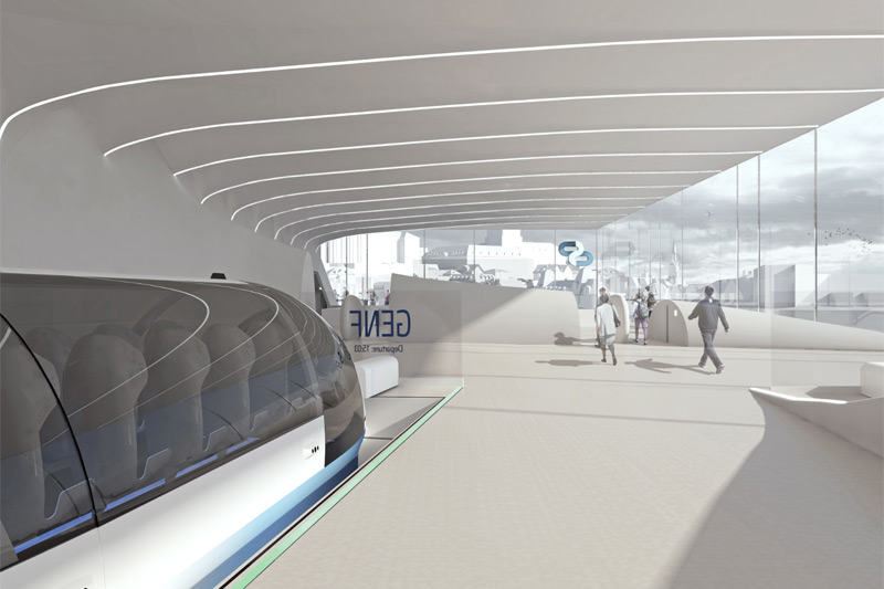 Modell eines Hyperloop-Bahnhofs