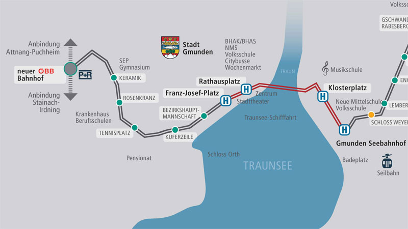 Streckenübersicht der Traunsee-Tram
